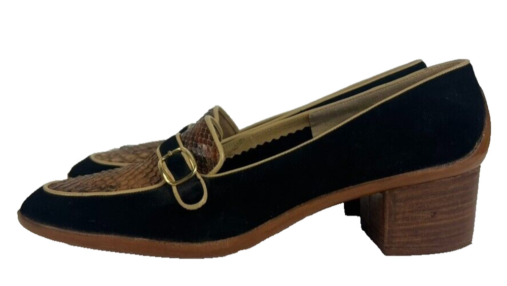 Mikelos Shoes Womens 8 M Leather Suede Snake Skin Detail Made In Greece